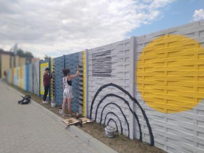 Studenci przy pracy, Mur przy stadionie, Wąbrzeźno